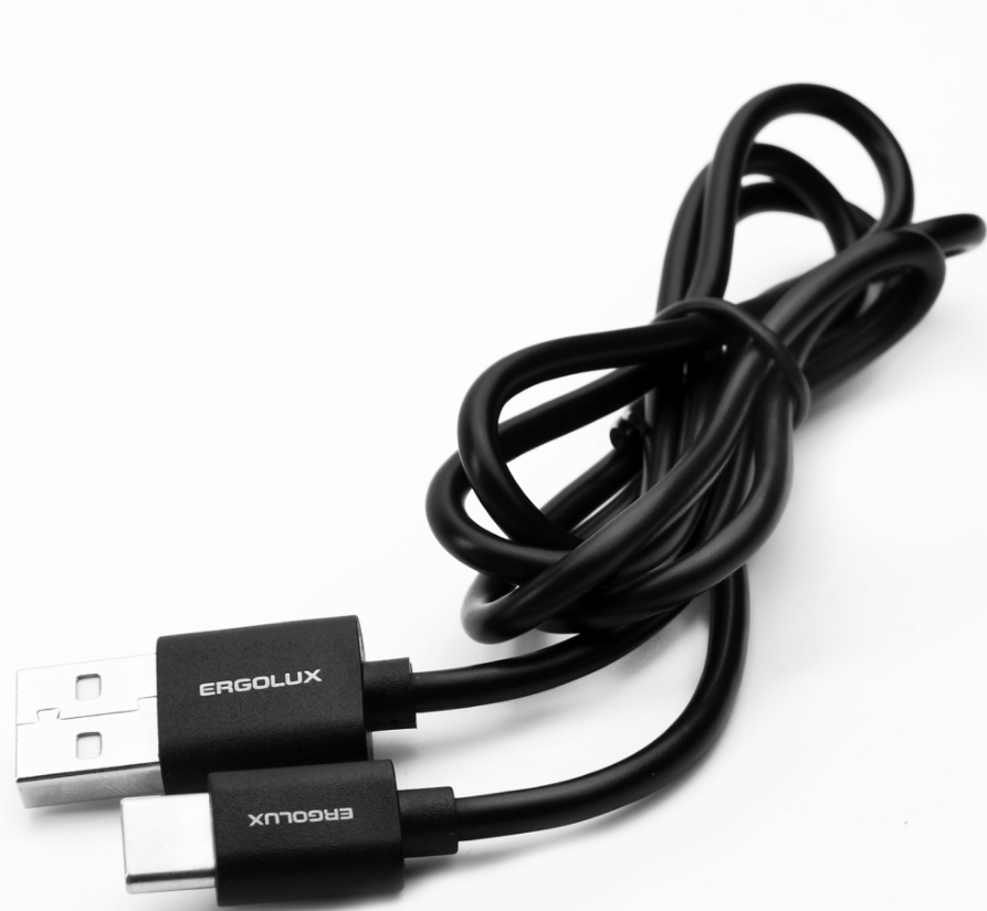 Кабель для зарядки Ergolux, USB-USB-Type C, 2А, 1м, Черный, ПРОМО (1/10/360шт)