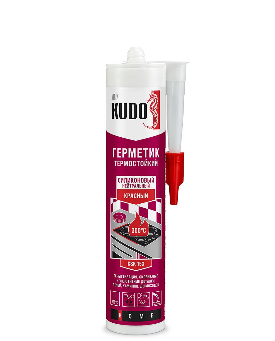Герметик силиконовый "KUDO" KSK-153 высокотемпературный нейтральный красный 280мл (1/12шт)