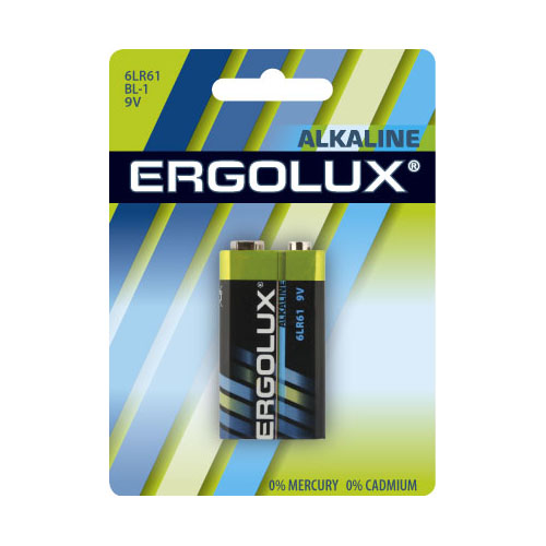 Э/п Ergolux 6LR61 Alkaline BL-1 (6LR61. BL-1 батарейка,9В) (1/12/60шт)