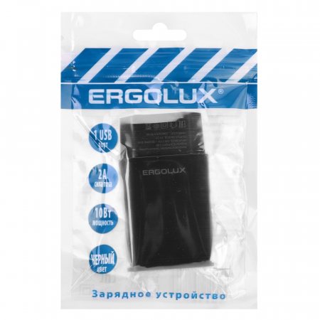 Сетевой адаптер Ergolux 1USB,100-220В,5V/2А (1/10/240шт)