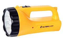 Фонарь ручной Ultraflash 9 LED 2 реж, SLA желтый, аккум. 220В, пласт. коробка (3816 SM) (1/40шт)