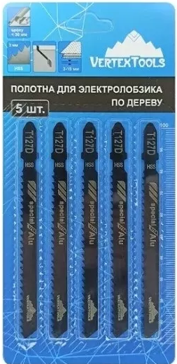 Пилки для эл.лобзика по металлу T127D Vertextools (1уп-5шт) (1/10уп)