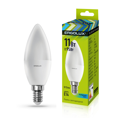 Лампа Ergolux LED 11Вт Е14 6500К 172-265В Свеча (1/10/100шт)