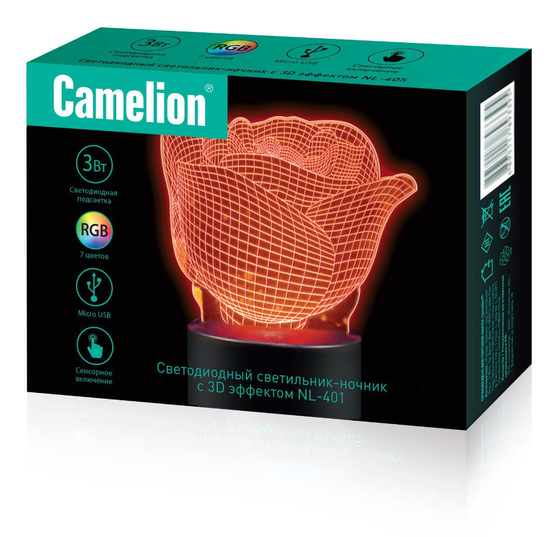 Ночник Camelion NL-401 "Роза" с эф.объём.изобр.(LED,220V,3АА) (1/20шт)